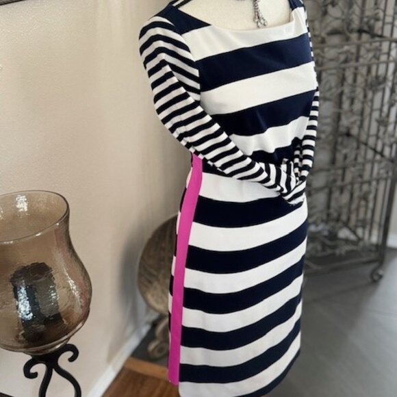 This Eliza J ~ Size 8 Navy Blue, White & Pink knee-Length Dress - Picture 3 of 8
